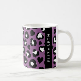 Dierenprint, Paarse luipaard, harten, Jouw naam Koffiemok