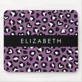 Dierenprint, Paarse luipaard, harten, Jouw naam Muismat (Voorkant)