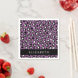 Dierenprint, Paarse luipaard, harten, Jouw naam Servet