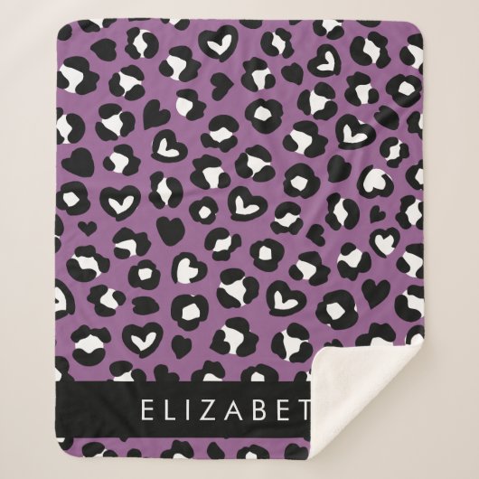 Dierenprint, Paarse luipaard, harten, Jouw naam Sherpa Deken (Voorkant)