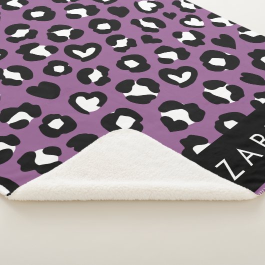 Dierenprint, Paarse luipaard, harten, Jouw naam Sherpa Deken (3/4)