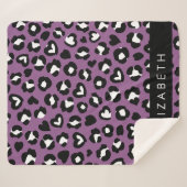 Dierenprint, Paarse luipaard, harten, Jouw naam Sherpa Deken (Voorkant (horizontaal))