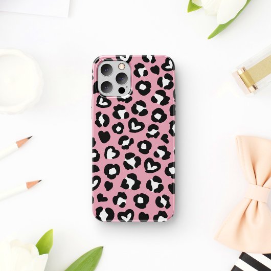 Dierenprint, roze luipaard, cheetah vlekken, harte Case-Mate iPhone case