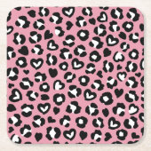 Dierenprint, roze luipaard, cheetah vlekken, harte kartonnen onderzetters (Voorkant)
