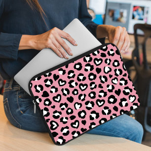 Dierenprint, roze luipaard, cheetah vlekken, harte laptop sleeve
