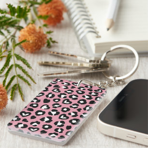 Dierenprint, roze luipaard, cheetah vlekken, harte sleutelhanger