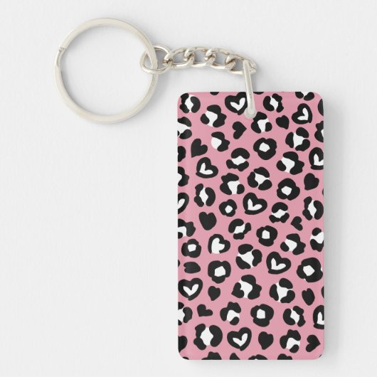 Dierenprint, roze luipaard, cheetah vlekken, harte sleutelhanger (Voorkant)