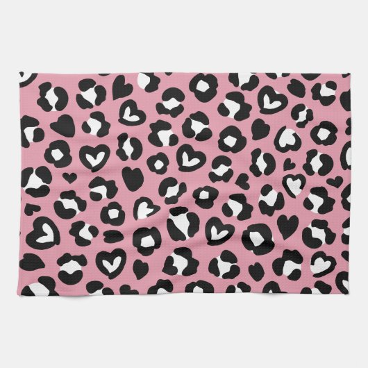 Dierenprint, roze luipaard, cheetah vlekken, harte theedoek (Horizontaal)