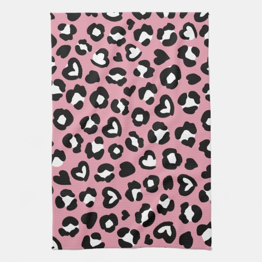 Dierenprint, roze luipaard, cheetah vlekken, harte theedoek (Verticaal)