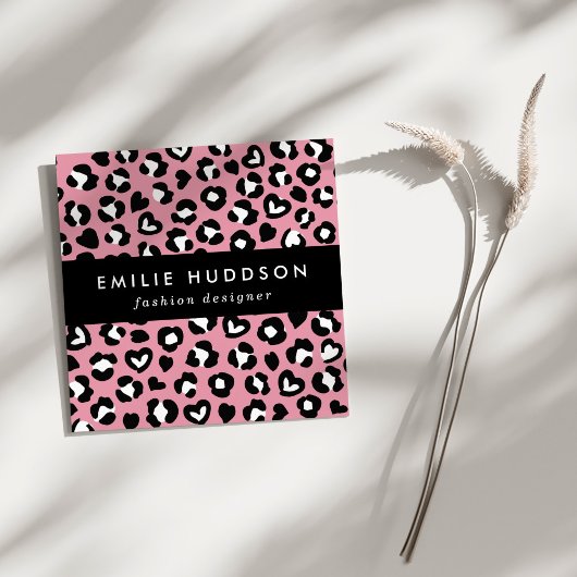 Dierenprint, roze luipaard, cheetah vlekken, harte vierkante visitekaartje