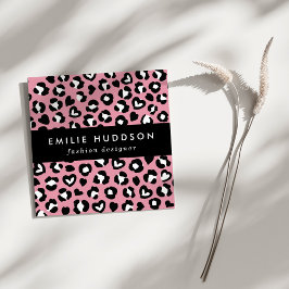 Dierenprint, roze luipaard, cheetah vlekken, harte vierkante visitekaartje