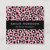 Dierenprint, roze luipaard, cheetah vlekken, harte vierkante visitekaartje (Voorkant)