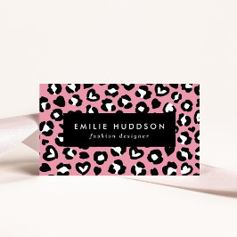 Dierenprint, roze luipaard, cheetah vlekken, harte visitekaartje