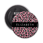 Dierenprint, roze luipaard, harten, Jouw naam Button Flesopener (Voorkant)