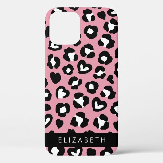 Dierenprint, roze luipaard, harten, Jouw naam Case-Mate iPhone Case (Achterkant)