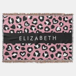 Dierenprint, roze luipaard, harten, Jouw naam Deken