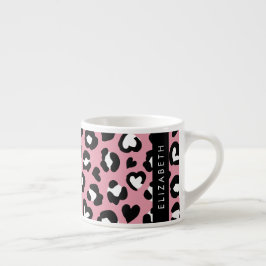 Dierenprint, roze luipaard, harten, Jouw naam Espresso Kop