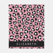 Dierenprint, roze luipaard, harten, Jouw naam Fleece Deken (Voorkant)