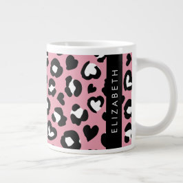 Dierenprint, roze luipaard, harten, Jouw naam Grote Koffiekop