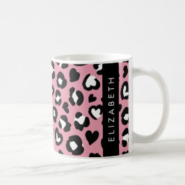 Dierenprint, roze luipaard, harten, Jouw naam Koffiemok
