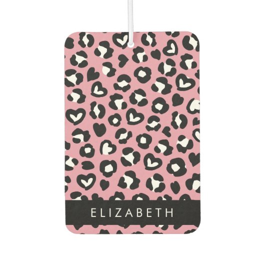 Dierenprint, roze luipaard, harten, Jouw naam Luchtverfrisser (Voorkant)