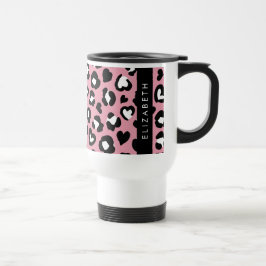 Dierenprint, roze luipaard, harten, Jouw naam Reisbeker