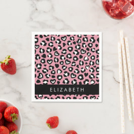 Dierenprint, roze luipaard, harten, Jouw naam Servet