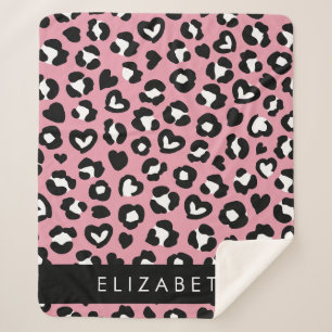 Dierenprint, roze luipaard, harten, Jouw naam Sherpa Deken