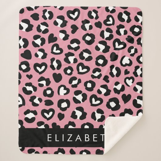 Dierenprint, roze luipaard, harten, Jouw naam Sherpa Deken (Voorkant)