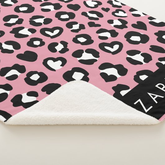 Dierenprint, roze luipaard, harten, Jouw naam Sherpa Deken (3/4)