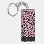 Dierenprint, roze luipaard, harten, Jouw naam Sleutelhanger (Voorkant Links)
