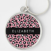Dierenprint, roze luipaard, harten, Jouw naam Sleutelhanger (Voorkant)