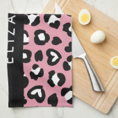 Dierenprint, roze luipaard, harten, Jouw naam Theedoek (Quarter Fold)