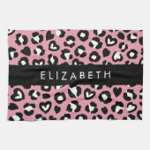 Dierenprint, roze luipaard, harten, Jouw naam Theedoek (Horizontaal)