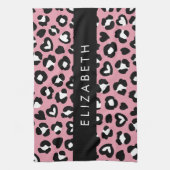 Dierenprint, roze luipaard, harten, Jouw naam Theedoek (Verticaal)