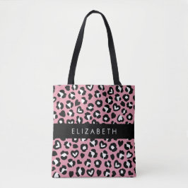 Dierenprint, roze luipaard, harten, Jouw naam Tote Bag