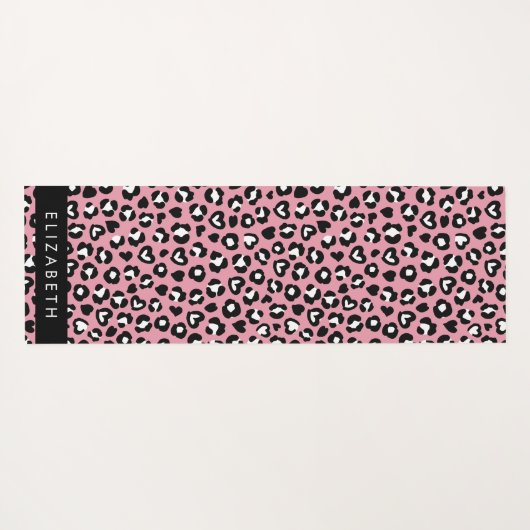 Dierenprint, roze luipaard, harten, Jouw naam Yogamat (Achterkant (horizontaal))