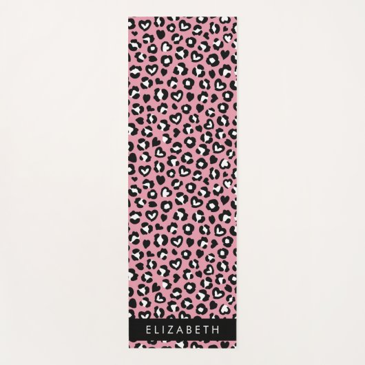 Dierenprint, roze luipaard, harten, Jouw naam Yogamat (Voorkant)
