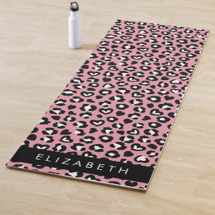 Dierenprint, roze luipaard, harten, Jouw naam Yogamat