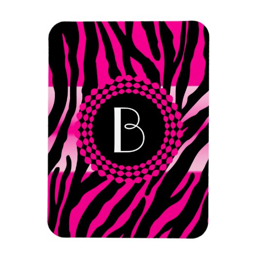 Dierenprint Roze Zebra Patroon en Monogram Magneet (Verticaal)