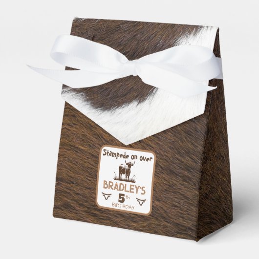 Dierenprint Rundvee Stampede Bruin Verjaardag Bedankdoosjes (Voorkant Zijde)