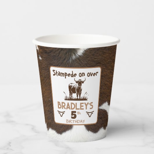 Dierenprint Rundvee Stampede Bruin Verjaardag Papieren Bekers (Voorkant)