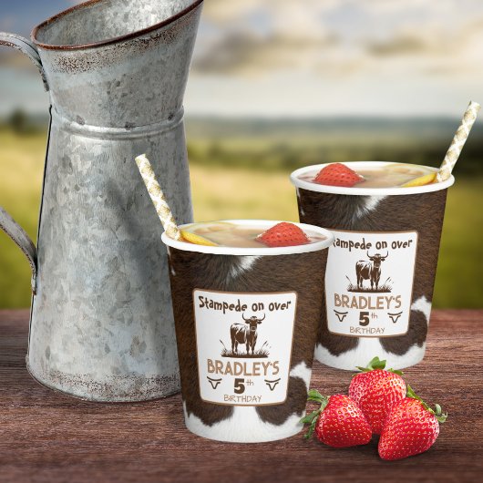 Dierenprint Rundvee Stampede Bruin Verjaardag Papieren Bekers