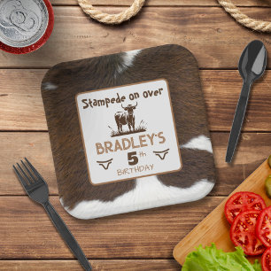 Dierenprint Rundvee Stampede Bruin Verjaardag Papieren Bordje