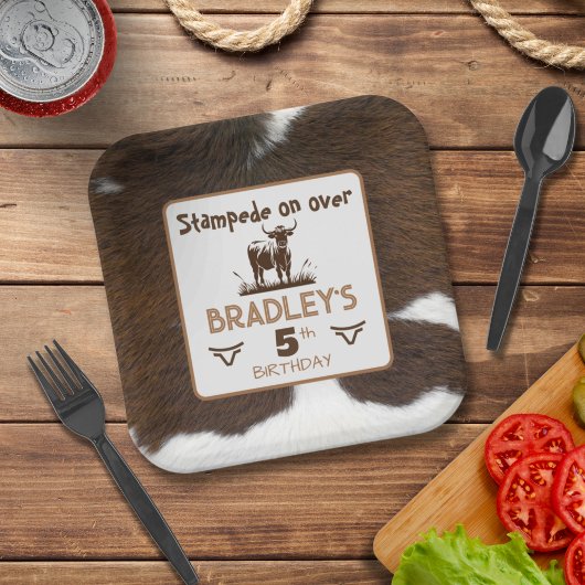 Dierenprint Rundvee Stampede Bruin Verjaardag Papieren Bordje