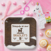 Dierenprint Rundvee Stampede Bruin Verjaardag Papieren Bordje (Feest)