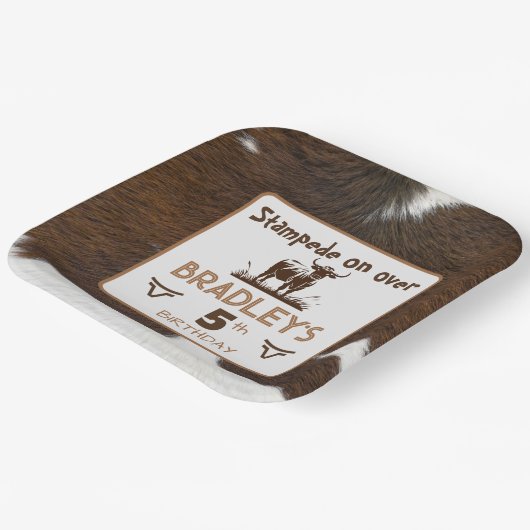 Dierenprint Rundvee Stampede Bruin Verjaardag Papieren Bordje (Gebogen)