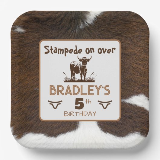 Dierenprint Rundvee Stampede Bruin Verjaardag Papieren Bordje (Voorkant)
