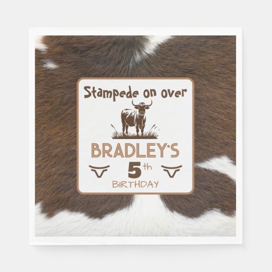 Dierenprint Rundvee Stampede Bruin Verjaardag Servet (Voorkant)