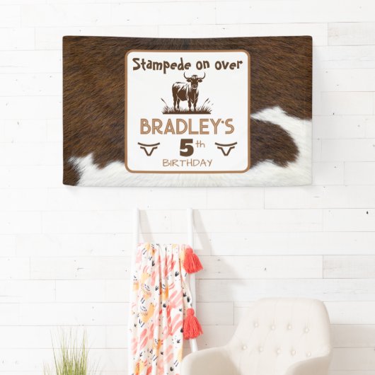 Dierenprint Rundvee Stampede Bruin Verjaardag Spandoek (Insitu)